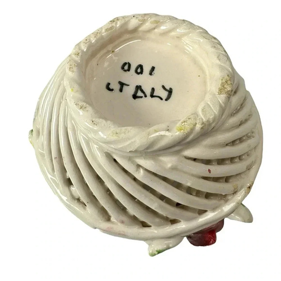 Capodimonte Vintage Art Woven Rope Vase Italy. White w/ Yellow & Red Roses Set - Picture 6 of 11